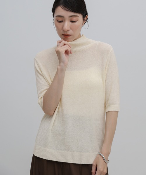 select MOCA(セレクトモカ)の「ハイネックパイルハーフスリーブニット(ニット/セーター・レディース・ベージュ/チャコールグレー/アイボリー・FREE)」の2枚目の写真