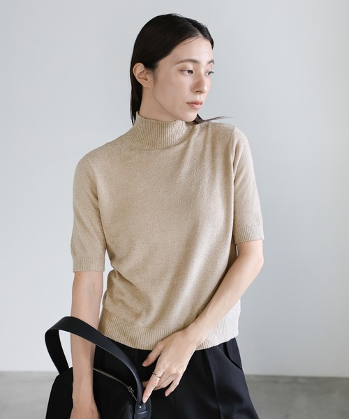 select MOCA(セレクトモカ)の「ハイネックパイルハーフスリーブニット(ニット/セーター・レディース・ベージュ/チャコールグレー・FREE)」の10枚目の写真