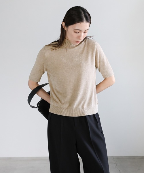 select MOCA(セレクトモカ)の「ハイネックパイルハーフスリーブニット(ニット/セーター・レディース・ベージュ/チャコールグレー・FREE)」の13枚目の写真