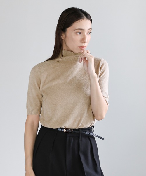 select MOCA(セレクトモカ)の「ハイネックパイルハーフスリーブニット(ニット/セーター・レディース・ベージュ/チャコールグレー・FREE)」の5枚目の写真