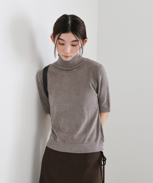 select MOCA(セレクトモカ)の「ハイネックパイルハーフスリーブニット(ニット/セーター・レディース・ベージュ/チャコールグレー・FREE)」の19枚目の写真