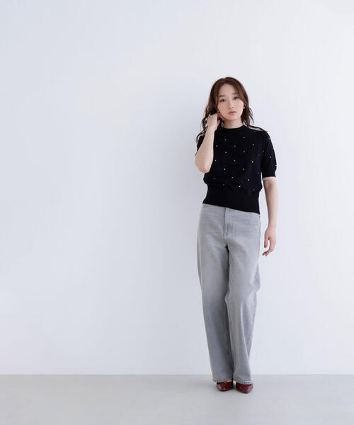 NATURAL BEAUTY BASIC(ナチュラルビューティーベーシック)の「◇ドット刺繍ハーフスリーブニット(ニット/セーター・レディース・ホワイト系その他/グレー系その他/ブラック系その他・FREE)」の6枚目の写真