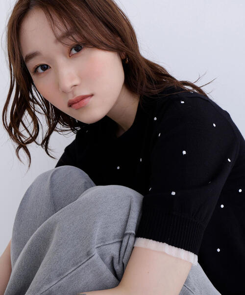 NATURAL BEAUTY BASIC(ナチュラルビューティーベーシック)の「◇ドット刺繍ハーフスリーブニット(ニット/セーター・レディース・ホワイト系その他/グレー系その他/ブラック系その他・FREE)」の7枚目の写真