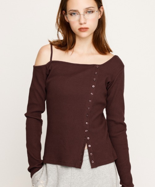 セール】ASYMMETRY BUTTON TOPS アシンメトリー ボタン トップス 長袖