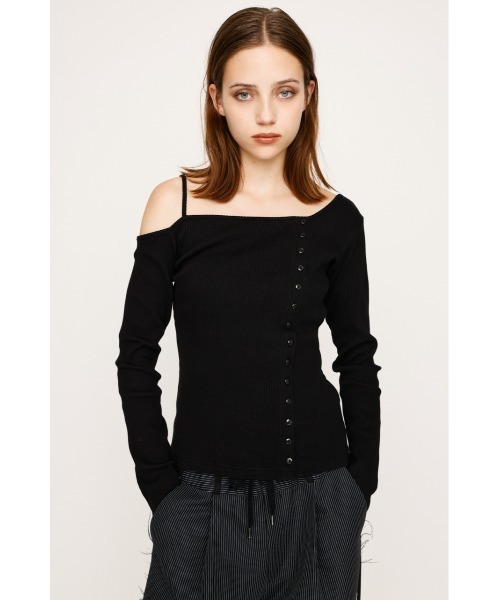SLY（スライ）の「ASYMMETRY BUTTON TOPS アシンメトリー ボタン トップス 長袖 秋服（Tシャツ/カットソー・レディース・ブラウン/イエロー/ブラック/杢グレー・FREE）」の6枚目の写真