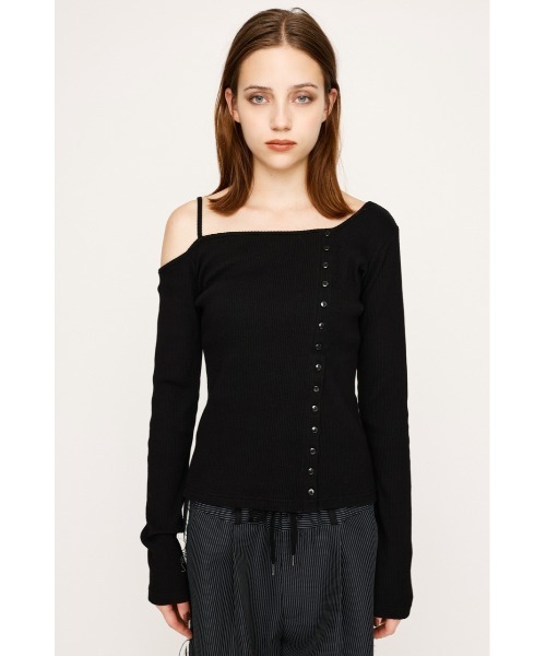 SLY（スライ）の「ASYMMETRY BUTTON TOPS アシンメトリー ボタン トップス 長袖 秋服（Tシャツ/カットソー・レディース・ブラウン/イエロー/ブラック/杢グレー・FREE）」の7枚目の写真