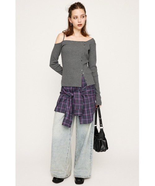 SLY（スライ）の「ASYMMETRY BUTTON TOPS アシンメトリー ボタン トップス 長袖 秋服（Tシャツ/カットソー・レディース・ブラウン/イエロー/ブラック/杢グレー・FREE）」の9枚目の写真