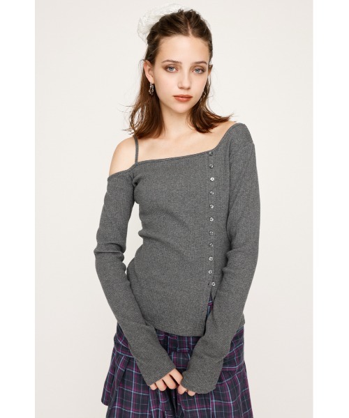 SLY（スライ）の「ASYMMETRY BUTTON TOPS アシンメトリー ボタン トップス 長袖 秋服（Tシャツ/カットソー・レディース・ブラウン/イエロー/ブラック/杢グレー・FREE）」の8枚目の写真