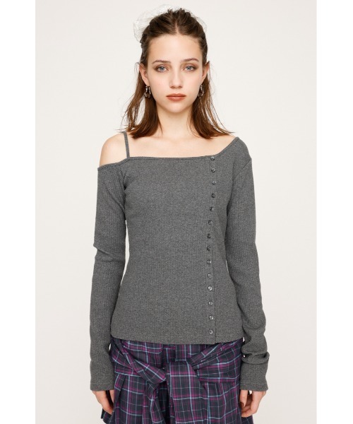 SLY（スライ）の「ASYMMETRY BUTTON TOPS アシンメトリー ボタン トップス 長袖 秋服（Tシャツ/カットソー・レディース・ブラウン/イエロー/ブラック/杢グレー・FREE）」の10枚目の写真