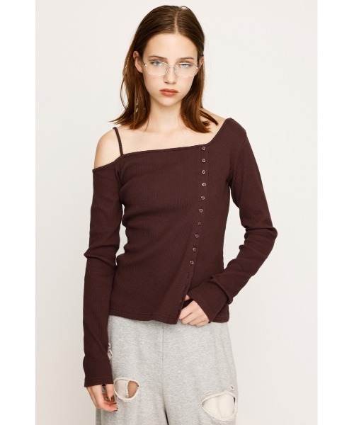 SLY（スライ）の「ASYMMETRY BUTTON TOPS アシンメトリー ボタン トップス 長袖 秋服（Tシャツ/カットソー・レディース・ブラウン/イエロー/ブラック/杢グレー・FREE）」の11枚目の写真