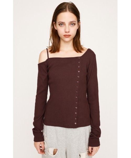 SLY（スライ）の「ASYMMETRY BUTTON TOPS アシンメトリー ボタン トップス 長袖 秋服（Tシャツ/カットソー・レディース・ブラウン/イエロー/ブラック/杢グレー・FREE）」の13枚目の写真