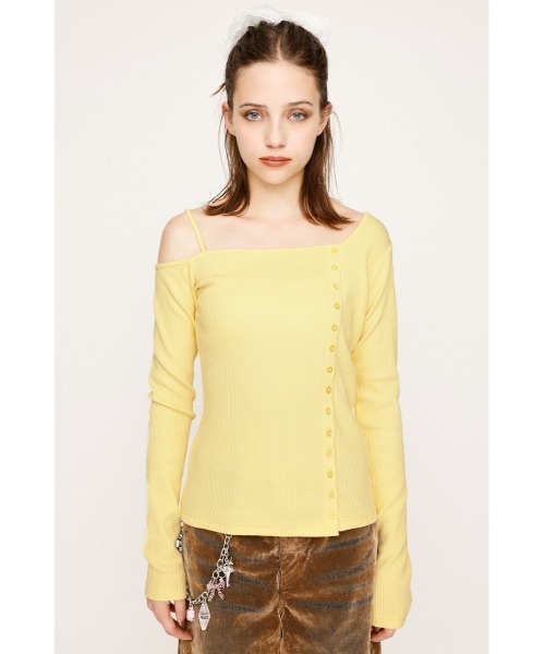 SLY（スライ）の「ASYMMETRY BUTTON TOPS アシンメトリー ボタン トップス 長袖 秋服（Tシャツ/カットソー・レディース・ブラウン/イエロー/ブラック/杢グレー・FREE）」の19枚目の写真