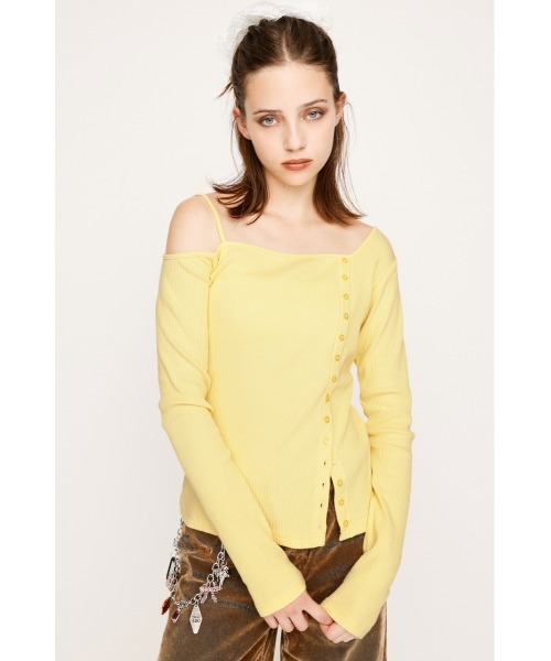 SLY（スライ）の「ASYMMETRY BUTTON TOPS アシンメトリー ボタン トップス 長袖 秋服（Tシャツ/カットソー・レディース・ブラウン/イエロー/ブラック/杢グレー・FREE）」の18枚目の写真