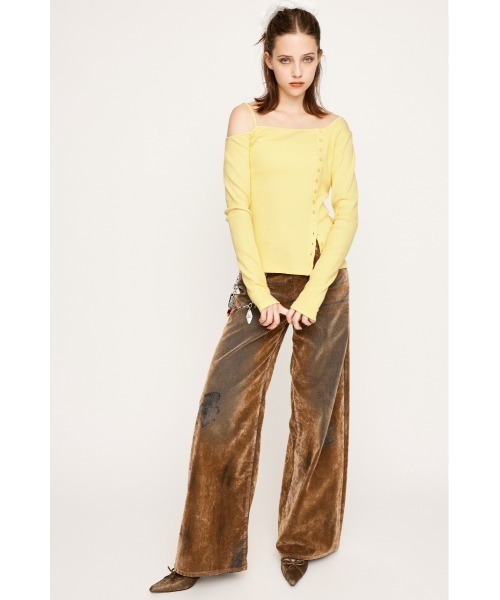 SLY（スライ）の「ASYMMETRY BUTTON TOPS アシンメトリー ボタン トップス 長袖 秋服（Tシャツ/カットソー・レディース・ブラウン/イエロー/ブラック/杢グレー・FREE）」の20枚目の写真