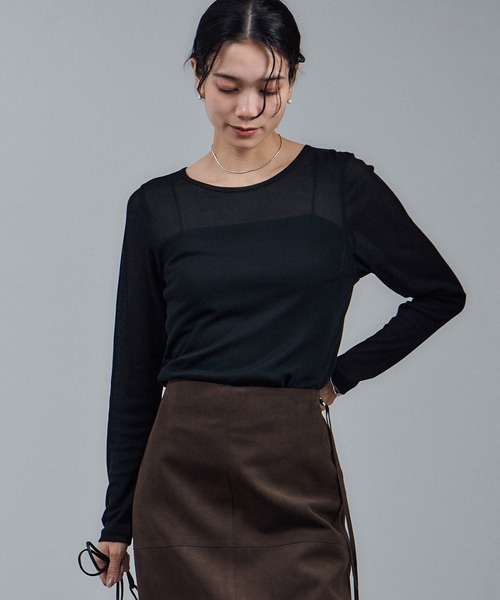 SALON adam et rope'（サロン アダム エ ロペ）の「nu=layer UVクルーネックシアーロンT / セットアップ対応（Tシャツ/カットソー・レディース・ブラック/ブラウン系その他2/ホワイト・FREE）」の3枚目の写真