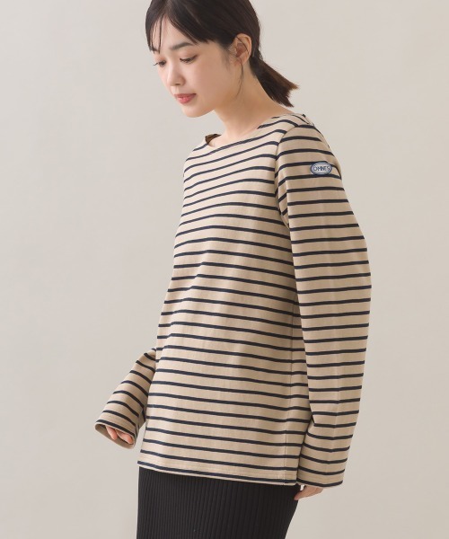 OMNES(オムネス)の「コットン長袖ボーダーTシャツ(Tシャツ/カットソー・レディース・ホワイト×ネイビー/ベージュ×ブラック/ベージュ系その他/ベージュ系その他2/ブラウン系その他/マルチ/ホワイト×ピンク/ベージュ系その他3・MEDIUM)」の3枚目の写真
