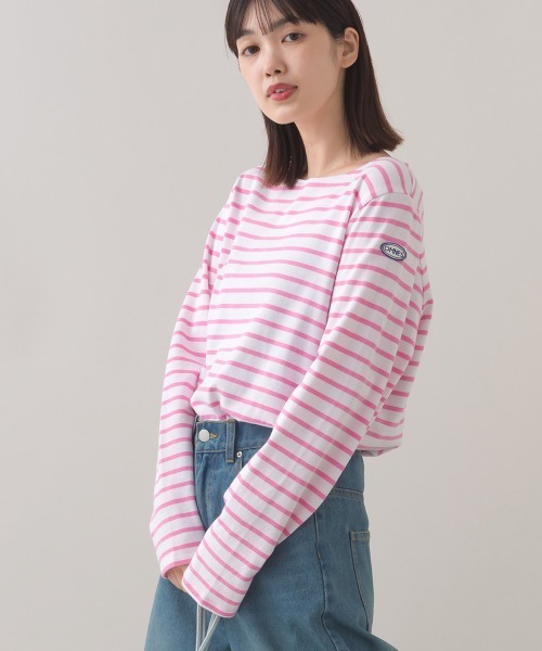 OMNES(オムネス)の「コットン長袖ボーダーTシャツ(Tシャツ/カットソー・レディース・ホワイト×ネイビー/ベージュ×ブラック/ベージュ系その他/ベージュ系その他2/ブラウン系その他/マルチ/ホワイト×ピンク/ベージュ系その他3・MEDIUM)」の1枚目の写真