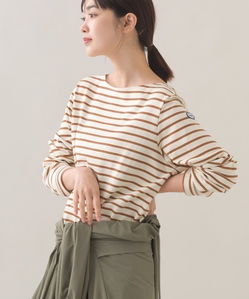 OMNES(オムネス)の「コットン長袖ボーダーTシャツ(Tシャツ/カットソー・レディース・ホワイト×ネイビー/ベージュ×ブラック/ベージュ系その他/ベージュ系その他2/ブラウン系その他/マルチ/ホワイト×ピンク/ベージュ系その他3・MEDIUM)」の5枚目の写真