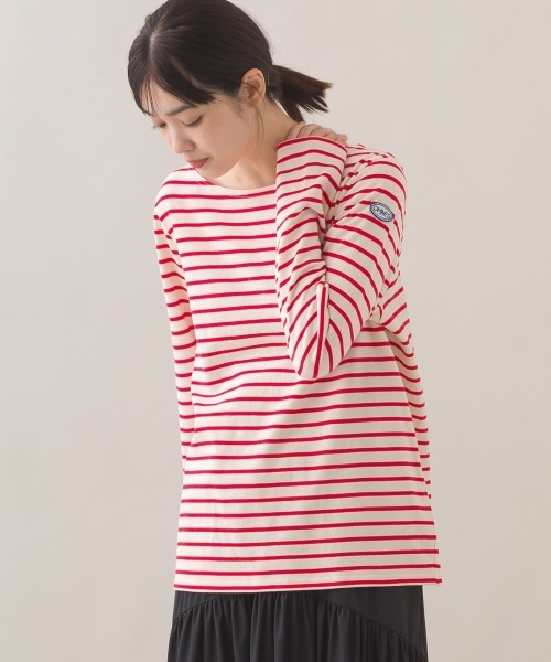 OMNES(オムネス)の「コットン長袖ボーダーTシャツ(Tシャツ/カットソー・レディース・ホワイト×ネイビー/ベージュ×ブラック/ベージュ系その他/ベージュ系その他2/ブラウン系その他/マルチ/ホワイト×ピンク/ベージュ系その他3・MEDIUM)」の6枚目の写真