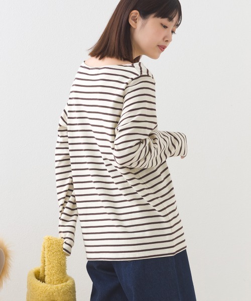 OMNES(オムネス)の「コットン長袖ボーダーTシャツ(Tシャツ/カットソー・レディース・ホワイト×ネイビー/ベージュ×ブラック/ベージュ系その他/ベージュ系その他2/ブラウン系その他/マルチ/ホワイト×ピンク/ベージュ系その他3・MEDIUM)」の7枚目の写真