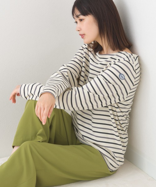 OMNES(オムネス)の「コットン長袖ボーダーTシャツ(Tシャツ/カットソー・レディース・ホワイト×ネイビー/ベージュ×ブラック/ベージュ系その他/ベージュ系その他2/ブラウン系その他/マルチ/ホワイト×ピンク/ベージュ系その他3・MEDIUM)」の8枚目の写真