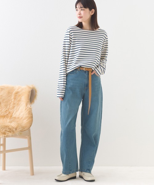 OMNES(オムネス)の「コットン長袖ボーダーTシャツ(Tシャツ/カットソー・レディース・ホワイト×ネイビー/ベージュ×ブラック/ベージュ系その他/ベージュ系その他2/ブラウン系その他/マルチ/ホワイト×ピンク/ベージュ系その他3・MEDIUM)」の11枚目の写真