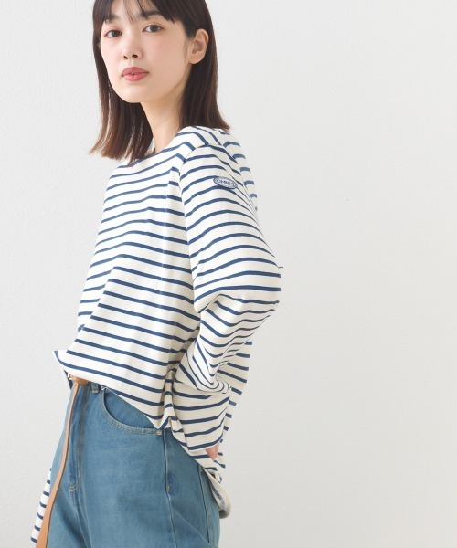 OMNES(オムネス)の「コットン長袖ボーダーTシャツ(Tシャツ/カットソー・レディース・ホワイト×ネイビー/ベージュ×ブラック/ベージュ系その他/ベージュ系その他2/ブラウン系その他/マルチ/ホワイト×ピンク/ベージュ系その他3・MEDIUM)」の13枚目の写真