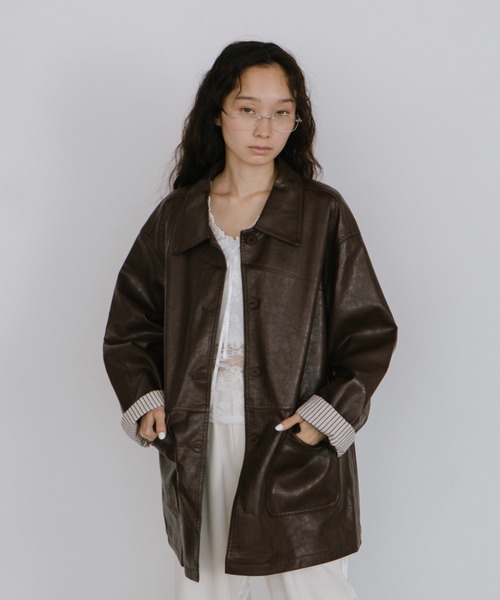 duei（デュイ）の「フェイクレザーオーバージャケット（その他アウター・レディース・ブラック/ブラウン・FREE）」の14枚目の写真