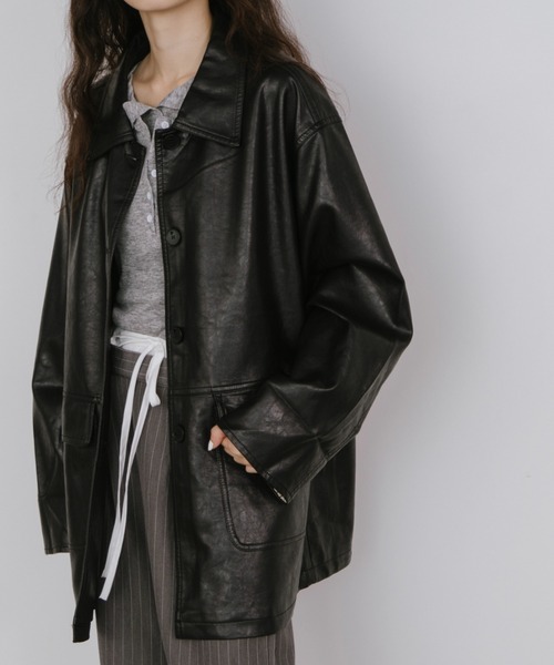 duei（デュイ）の「フェイクレザーオーバージャケット（その他アウター・レディース・ブラック/ブラウン・FREE）」の4枚目の写真