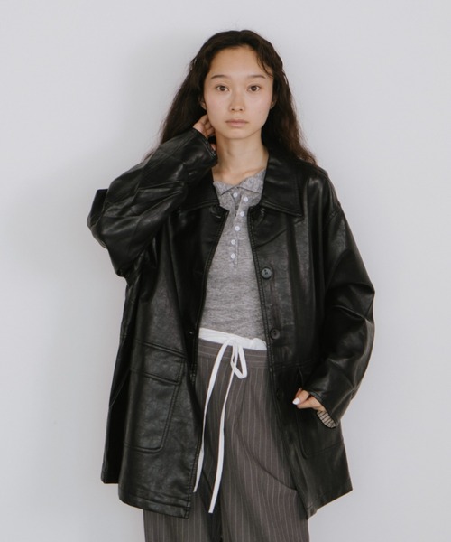 duei（デュイ）の「フェイクレザーオーバージャケット（その他アウター・レディース・ブラック/ブラウン・FREE）」の6枚目の写真