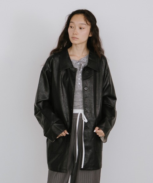 duei（デュイ）の「フェイクレザーオーバージャケット（その他アウター・レディース・ブラック/ブラウン・FREE）」の3枚目の写真