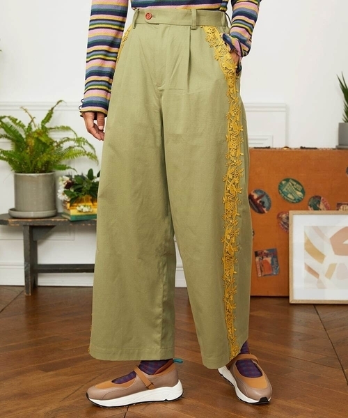 セール】Encaje de Animal フラワーレースワイドパンツ（その他パンツ