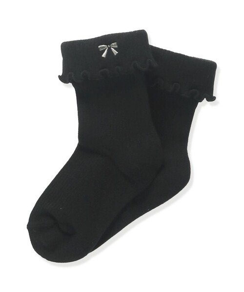 BRANSHES（ブランシェス）の「リボン刺しゅうソックス（ソックス/靴下・キッズ・ブラック/オフホワイト・13-15cm/16-18cm/19-21cm）」の2枚目の写真