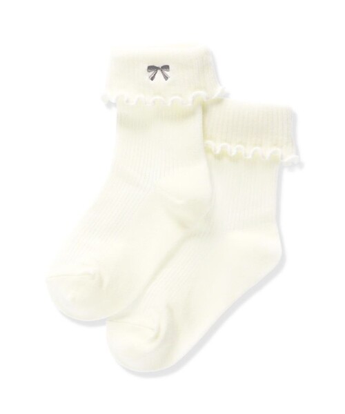 BRANSHES（ブランシェス）の「リボン刺しゅうソックス（ソックス/靴下・キッズ・ブラック/オフホワイト・13-15cm/16-18cm/19-21cm）」の3枚目の写真