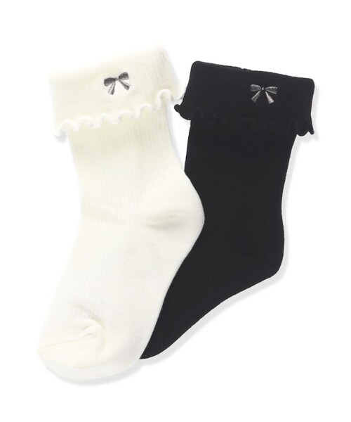 BRANSHES（ブランシェス）の「リボン刺しゅうソックス（ソックス/靴下・キッズ・ブラック/オフホワイト・13-15cm/16-18cm/19-21cm）」の7枚目の写真