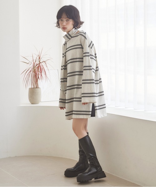 LAULEN(ローレン)の「muffler random border tops /マフラーランダムボーダートップス(Tシャツ/カットソー・レディース・ブラック/グレー・FREE)」の9枚目の写真