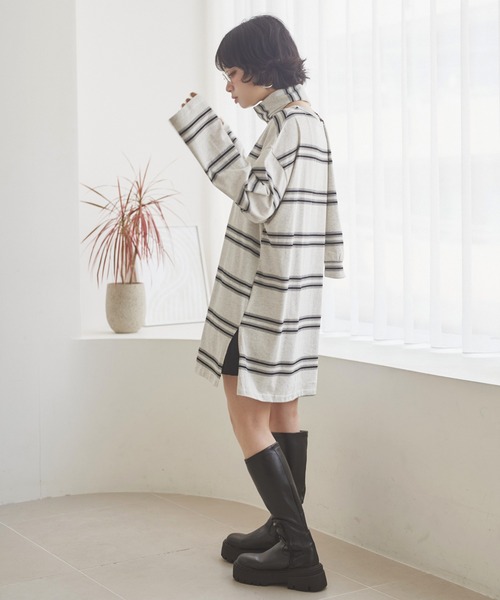 LAULEN(ローレン)の「muffler random border tops /マフラーランダムボーダートップス(Tシャツ/カットソー・レディース・ブラック/グレー・FREE)」の10枚目の写真