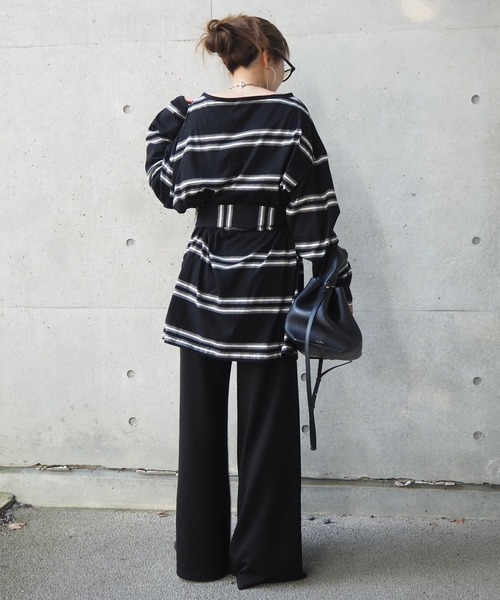 LAULEN(ローレン)の「muffler random border tops /マフラーランダムボーダートップス(Tシャツ/カットソー・レディース・ブラック/グレー・FREE)」の15枚目の写真