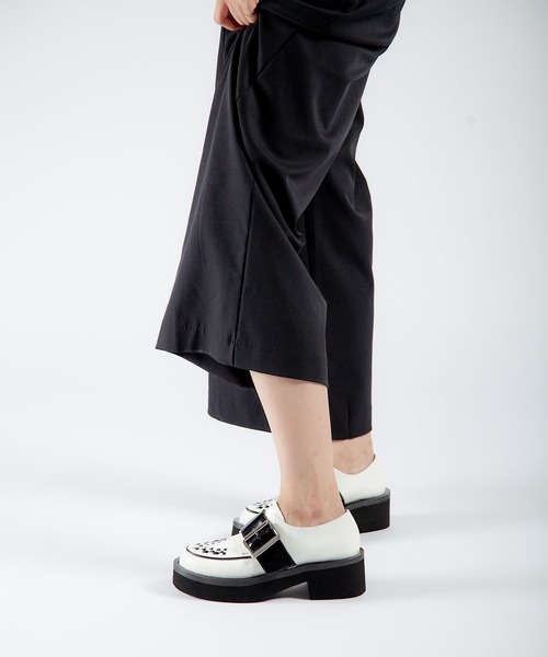 本革/厚底/5cm】ビッグバックル デザインローファー ALL BLACK