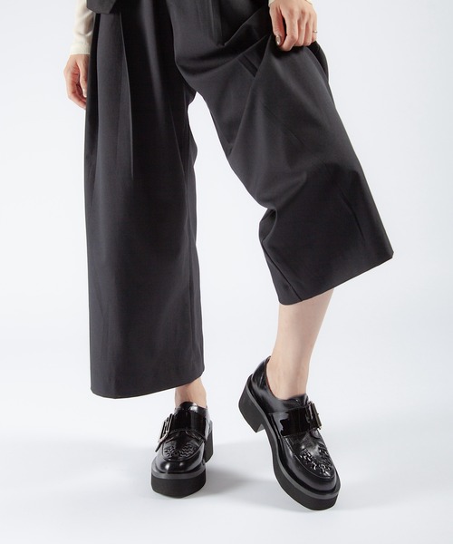 本革/厚底/5cm】ビッグバックル デザインローファー ALL BLACK