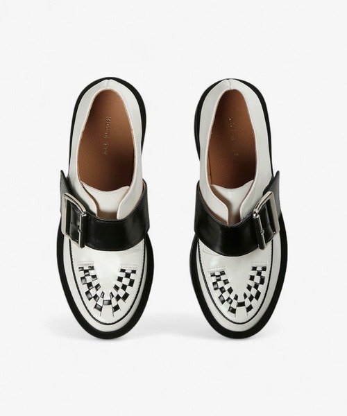 本革/厚底/5cm】ビッグバックル デザインローファー ALL BLACK