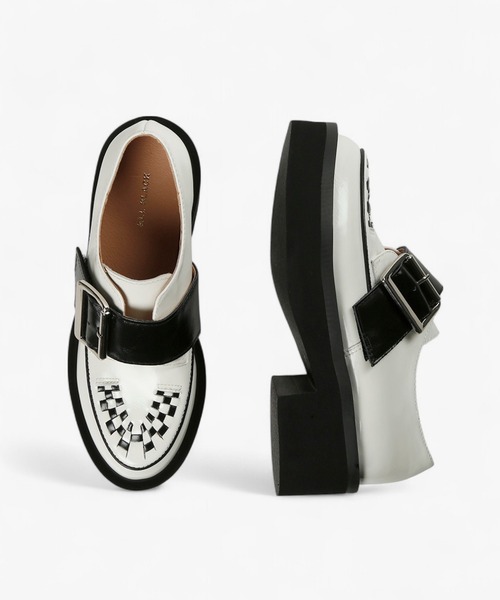本革/厚底/5cm】ビッグバックル デザインローファー ALL BLACK