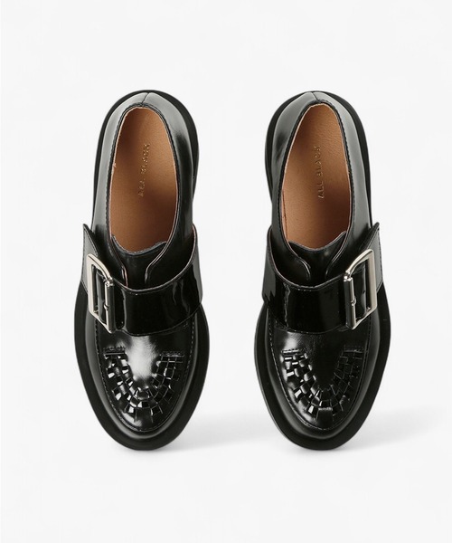 本革/厚底/5cm】ビッグバックル デザインローファー ALL BLACK