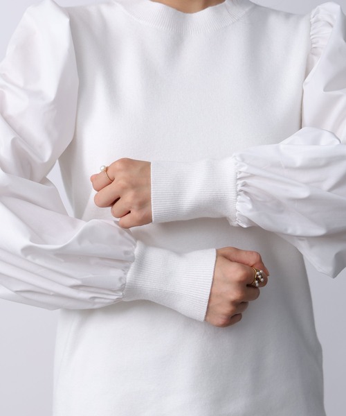 PICCIN PERLA（ピッチンペルラ）の「袖シャーリングニット（ニット/セーター・レディース・オフホワイト/ブラック・M）」の21枚目の写真