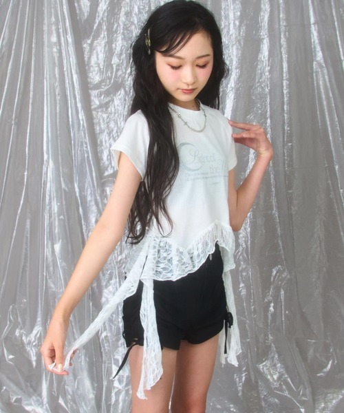 ANAP GｉRL（アナップガール）の「裾 フリル レース 切り替え トップス（Tシャツ/カットソー・キッズ・ホワイト/ブラック・M/S/XS）」の3枚目の写真