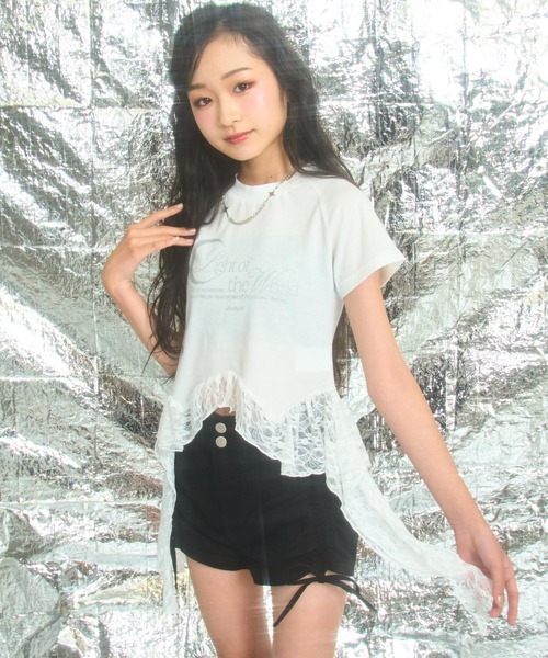 ANAP GｉRL（アナップガール）の「裾 フリル レース 切り替え トップス（Tシャツ/カットソー・キッズ・ホワイト/ブラック・M/S/XS）」の6枚目の写真