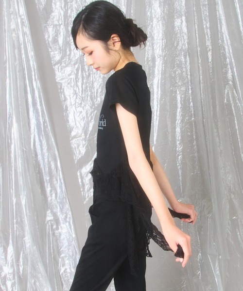 ANAP GｉRL（アナップガール）の「裾 フリル レース 切り替え トップス（Tシャツ/カットソー・キッズ・ホワイト/ブラック・M/S/XS）」の9枚目の写真