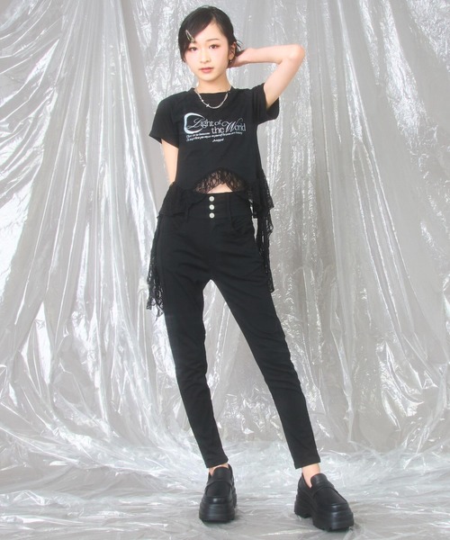 ANAP GｉRL（アナップガール）の「裾 フリル レース 切り替え トップス（Tシャツ/カットソー・キッズ・ホワイト/ブラック・M/S/XS）」の11枚目の写真