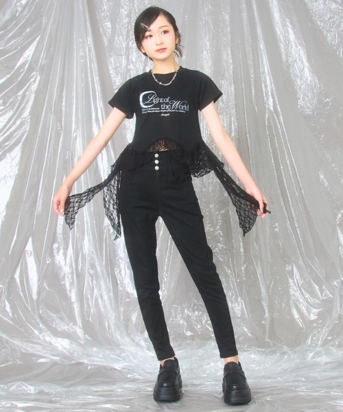 ANAP GｉRL（アナップガール）の「裾 フリル レース 切り替え トップス（Tシャツ/カットソー・キッズ・ホワイト/ブラック・M/S/XS）」の12枚目の写真