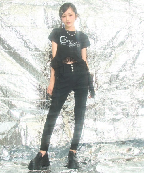 ANAP GｉRL（アナップガール）の「裾 フリル レース 切り替え トップス（Tシャツ/カットソー・キッズ・ホワイト/ブラック・M/S/XS）」の14枚目の写真